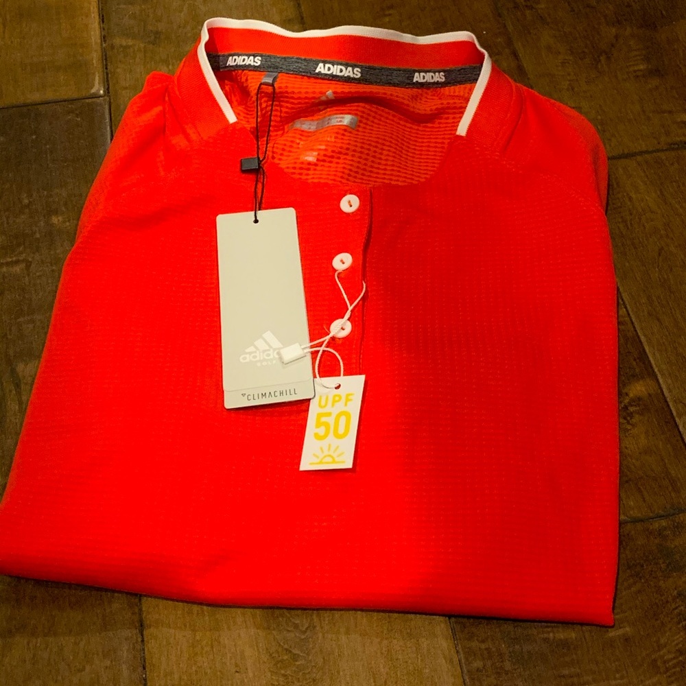 NWT bright coral ADIDAS wet/dry shirt SPF 50 sz S